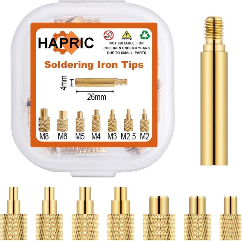 Hapric 8 Pcs Heat Set Insert Tool Soldering Iron Tips M2 M2.5 M3 M4 M5 M6 M8 Thread Inserts for Plastic and 3D Printing - Image 1